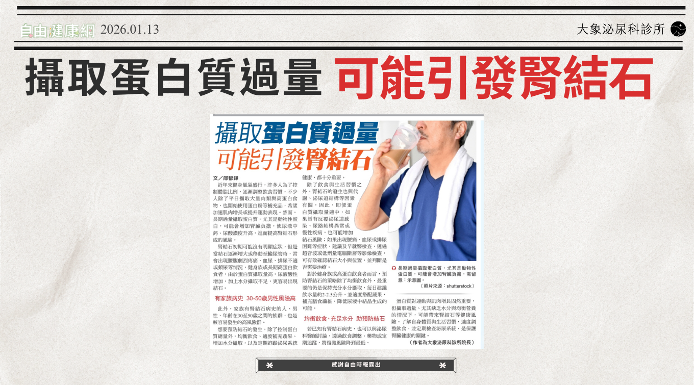 桃園 中壢/泌尿科/大象 - 攝取蛋白質過量 可能引發腎結石