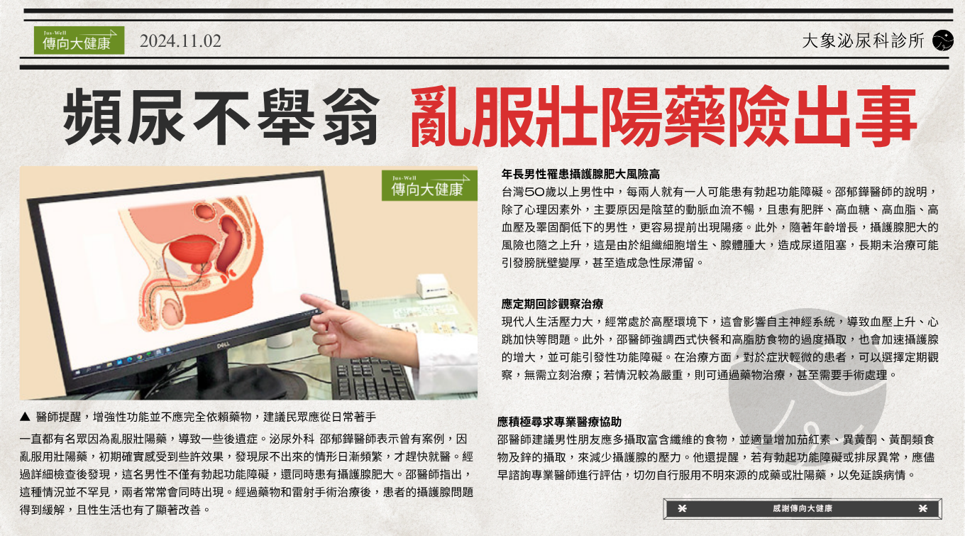 桃園 中壢/泌尿科/大象 - 頻尿不舉翁 亂服壯陽藥險出事