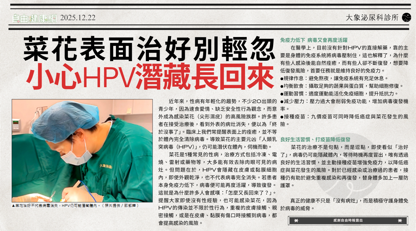 桃園 中壢/泌尿科/大象 - 菜花表面治好別輕忽 小心HPV潛藏長回來