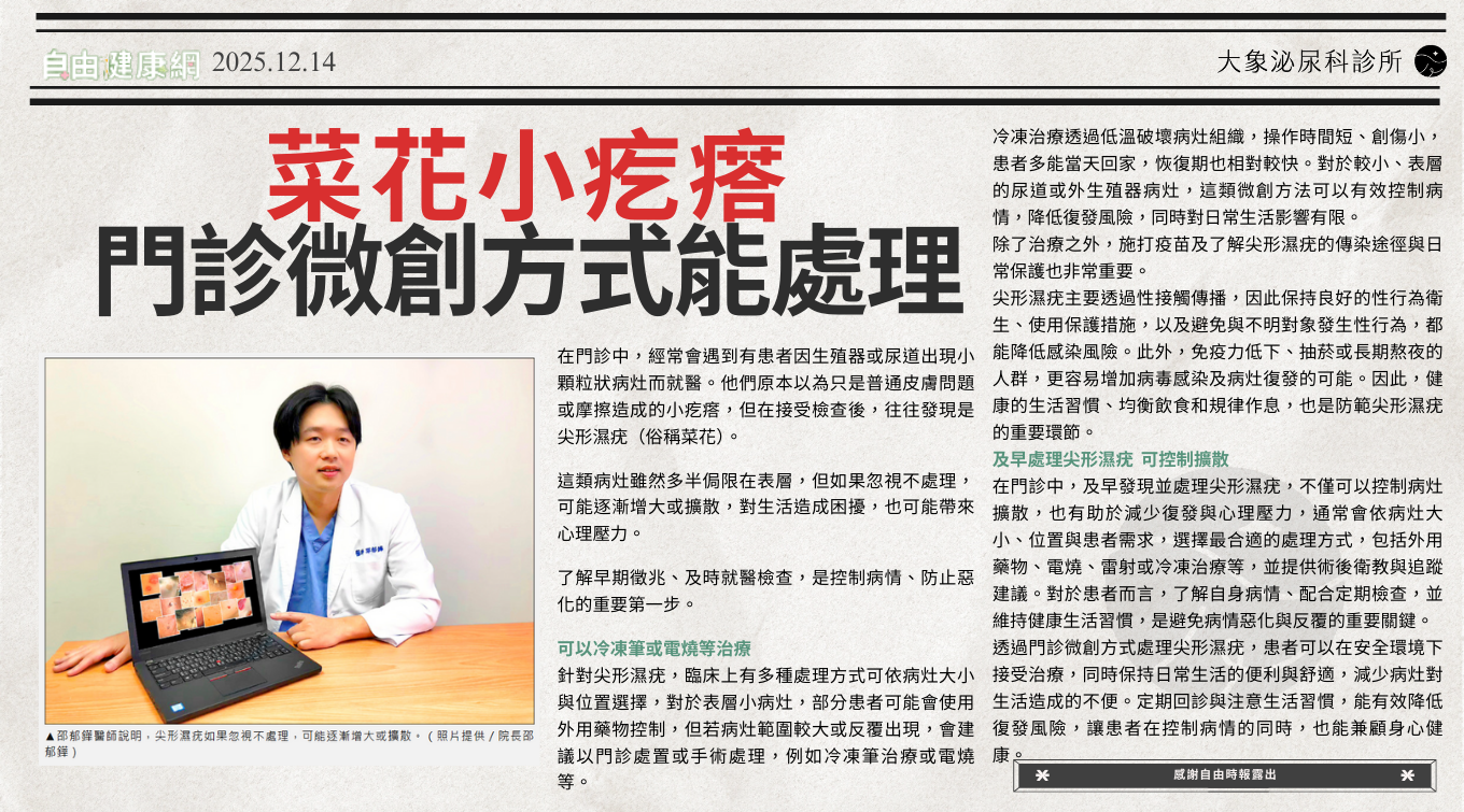 桃園 中壢/泌尿科/大象 - 菜花小疙瘩 門診微創方式能處理