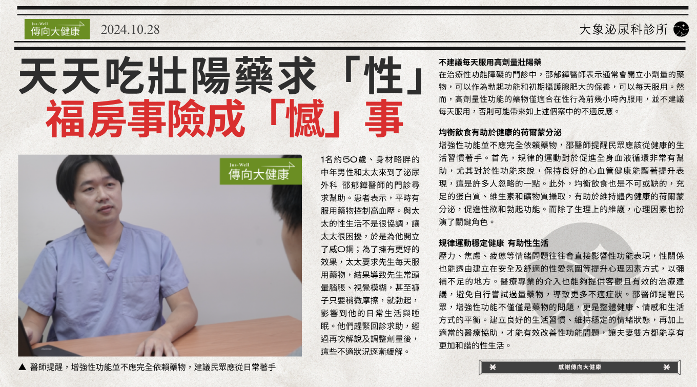 桃園 中壢/泌尿科/大象 - 天天吃壯陽藥求「性」福 房事險成「憾」事